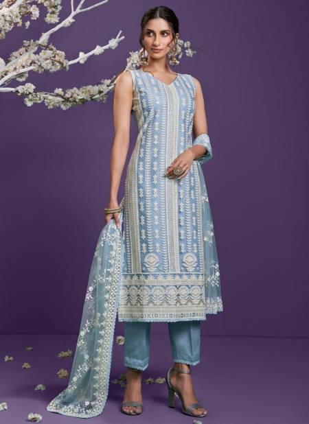 Steel Blue Colour Lucknowi Vol 1 Alizeh New Latest Designer Party Wear Net Salwar Suit Collection 2024